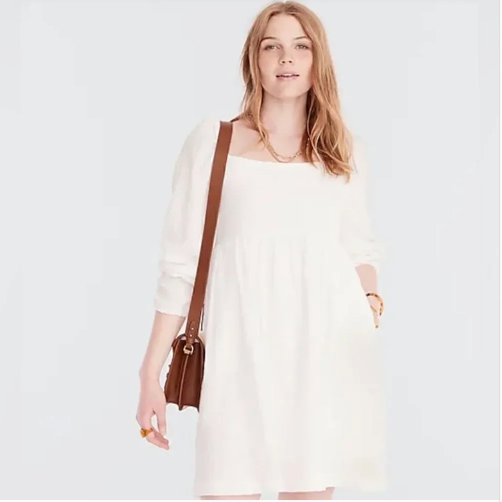 NWT J.Crew Soft Gauze White Puff Sleeve Mini Dress Small